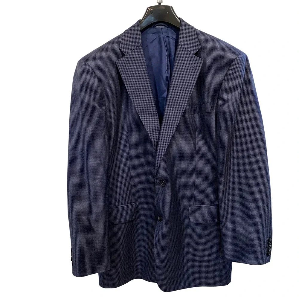 Dormeuil Dorsilk Mens 48 Blazer Silk Wool Navy Blue Micro Houndstooth Sport Coat